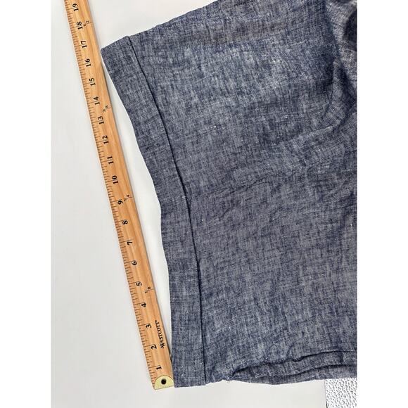 Theory Size 12 Thorina Tierra Wash Blue Linen Viscose Blend Pants Crop Split Hem - Picture 9 of 11